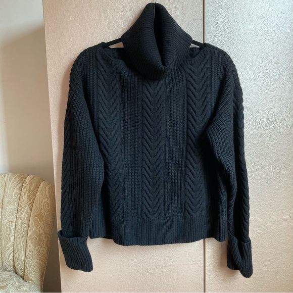 PAIGE | Lorilee Rollneck Cutout Cableknit Sweater Black Sz S - Picture 4 of 7